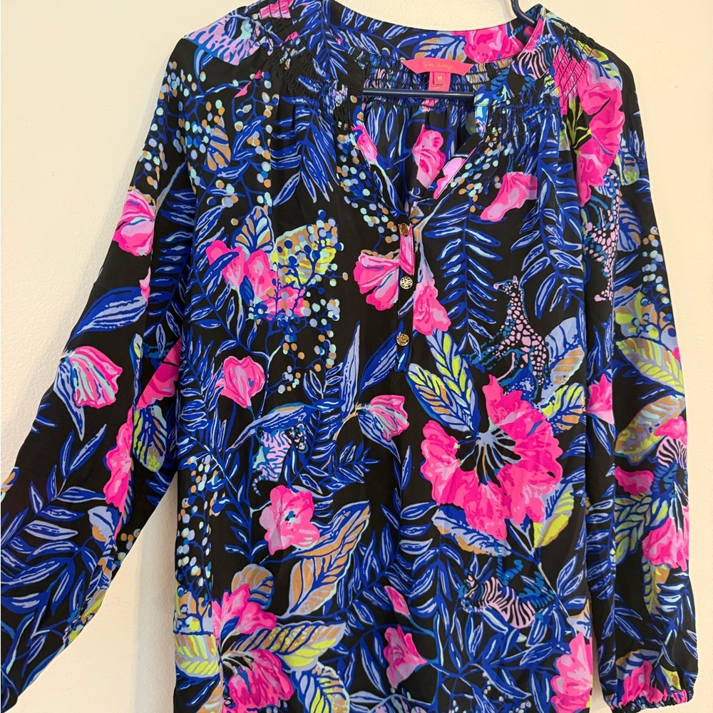 Lilly Pulitzer Floral Blouse in Pink and Blue